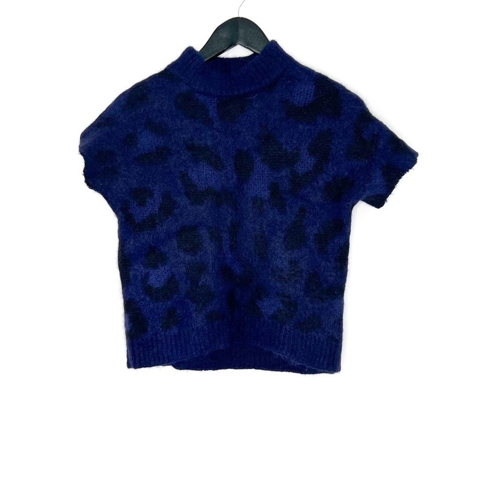 Kate Spade Sweater Short Sleeve Wild Ones Blue Black Alpaca Wool